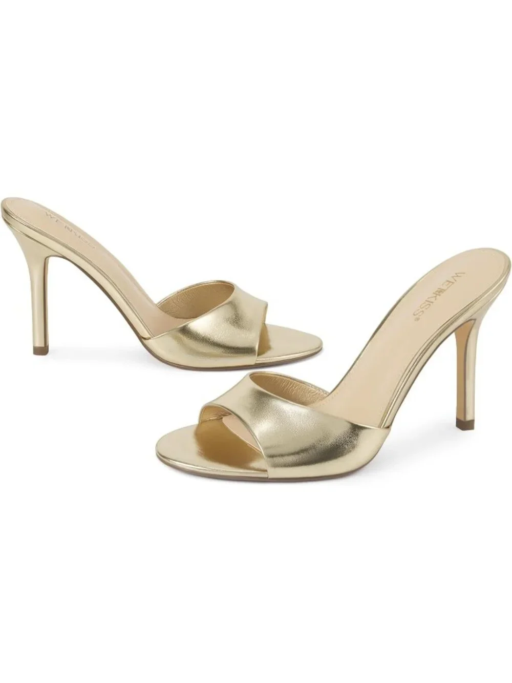 Women's Gold Faux Leather Single Strap Open Toe Round Toe Dess High Heel Sandals